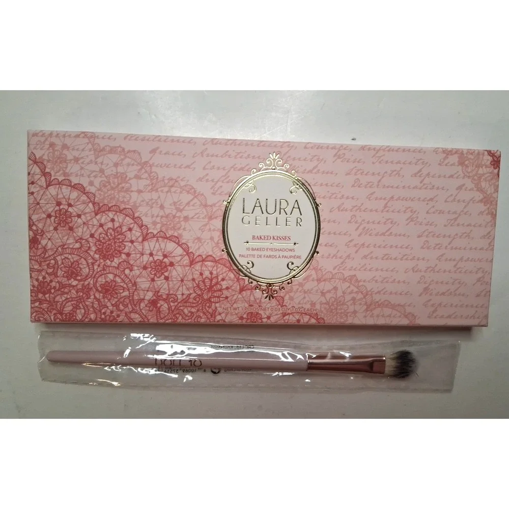 Laura Geller Baked Kisses Eyeshadow Palette 10 shades with Doll 10 Brush New